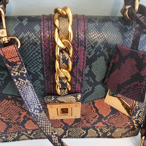 ALDO Glendaa Snakeskin Patchwork Crossbody Satchel Purse with Gold Chain - Picture 9 of 10